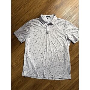 Byrd Gang Mens XL White Splatter Dots Polo Golf Stretch Performance Casual
